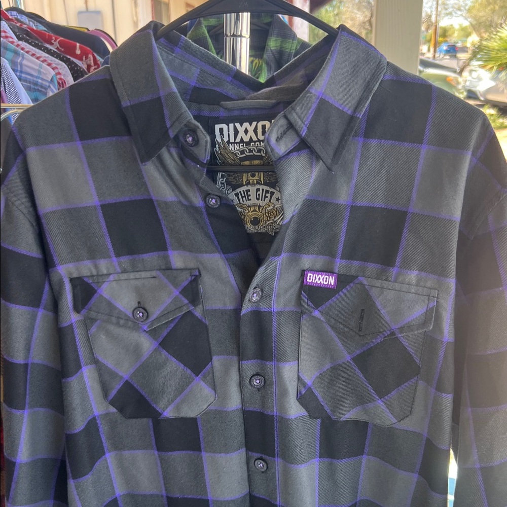 DIXXON Men's Black and Blue Checkered Shirt
